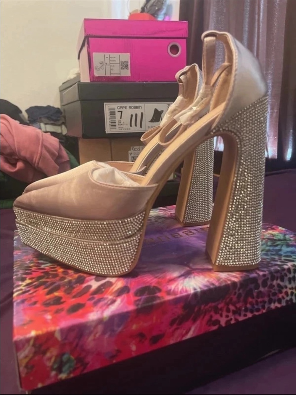 Cape Robbin Blush Pink Rhinestone Platform Heels